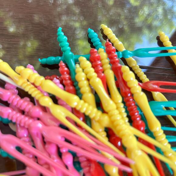 Vintage Colorful Celluloid Appetizer Party Forks Set of 24 - Picture 5 of 7